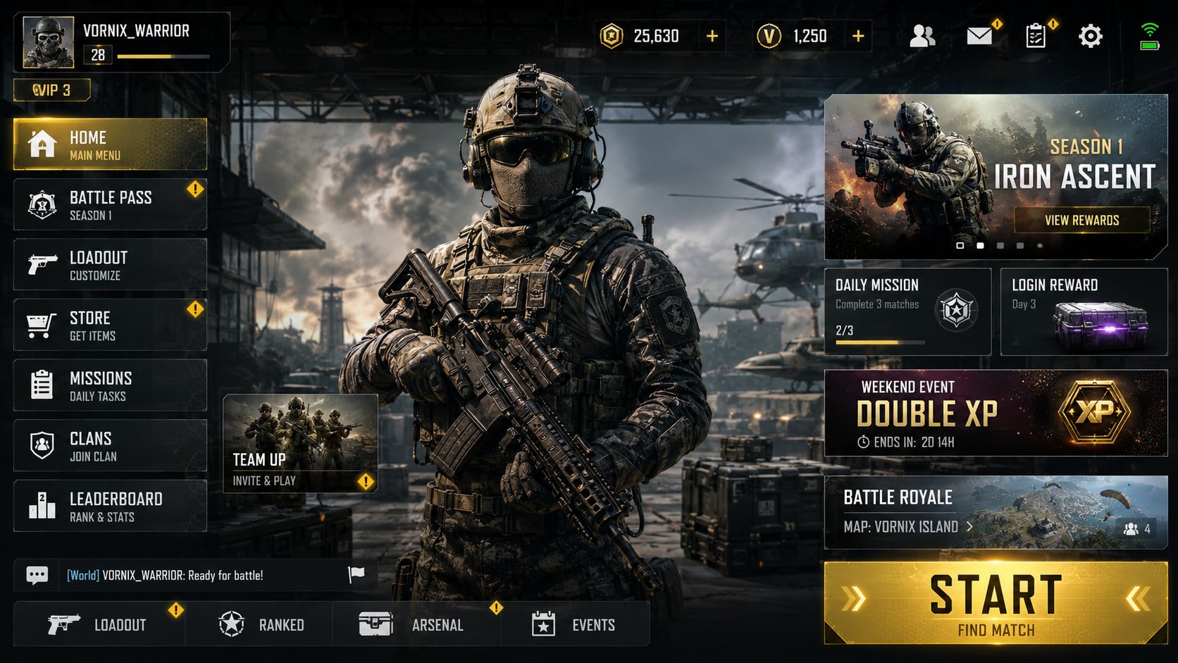 Vornix Strike main menu development screenshot